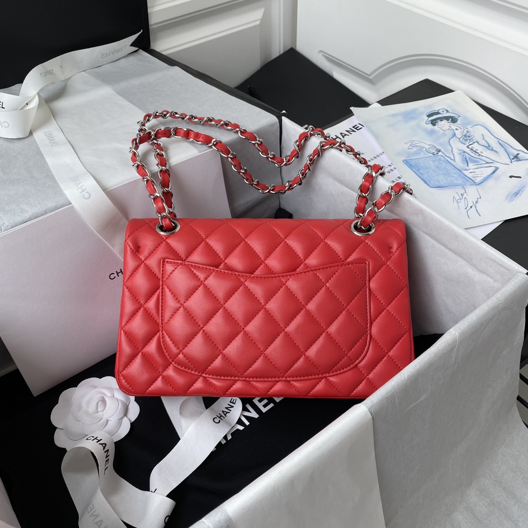 Classic Flap Lambskin Bag A01113 Red/Silver